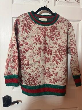 Gucci Red Floral toile Crewneck Sweater